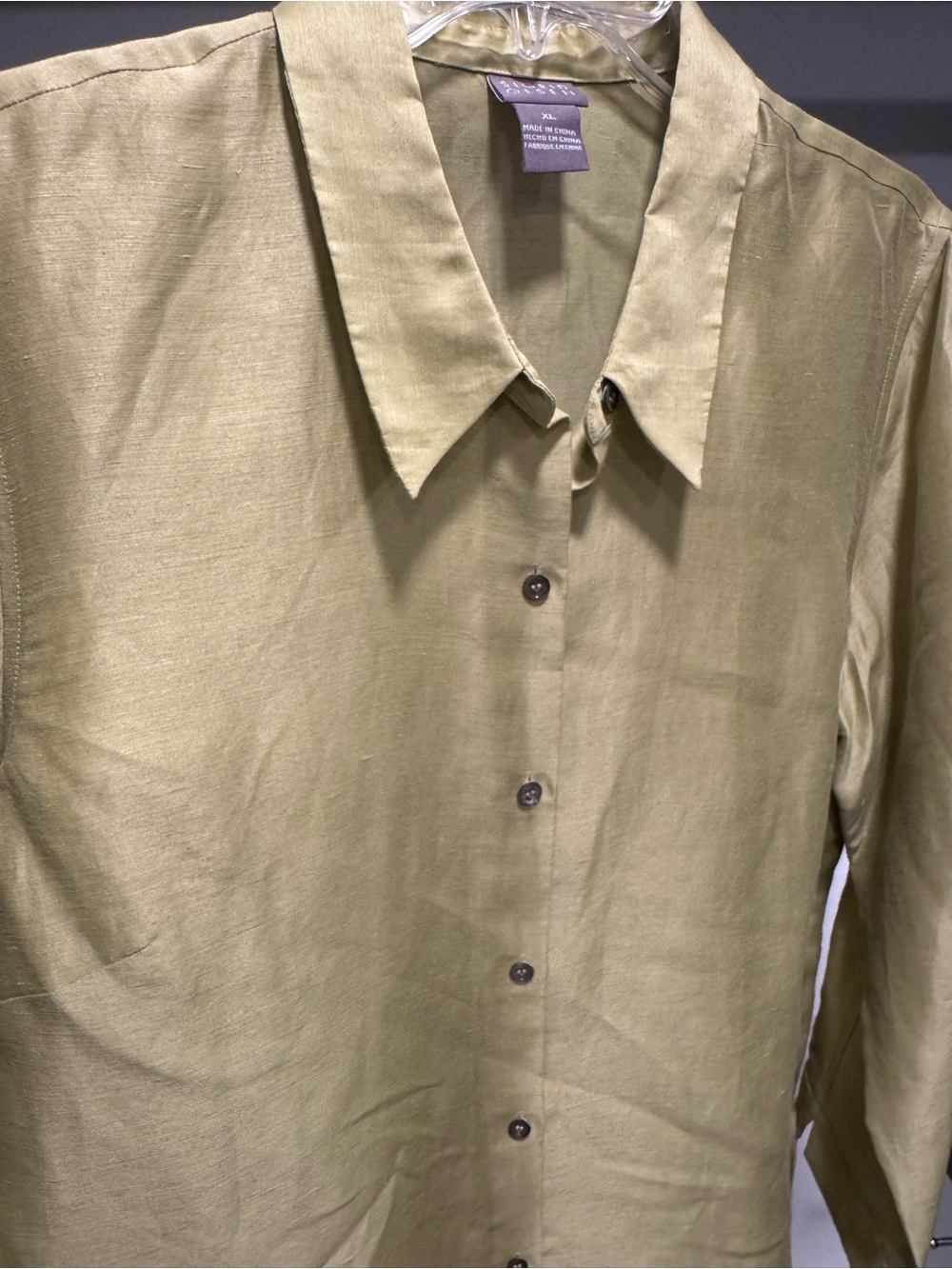 Sigrid Olsen Olive Green Collared Button-Front Top - Picture 8 of 9
